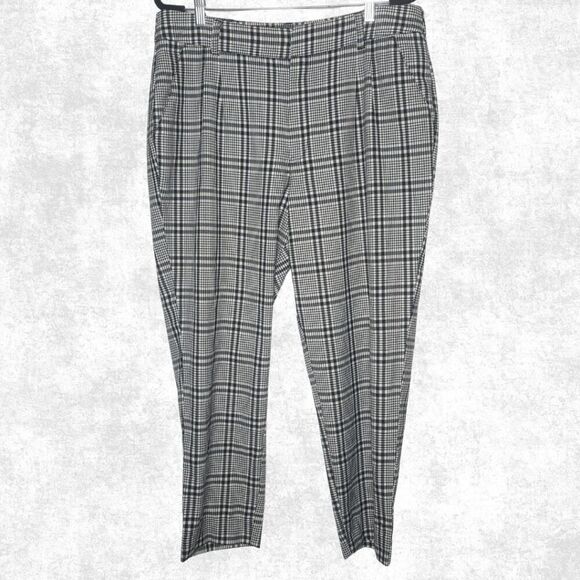 Abercrombie & Fitch Black White Plaid Trousers - Size XL - High Rise Slim Fit Pa - Picture 2 of 7